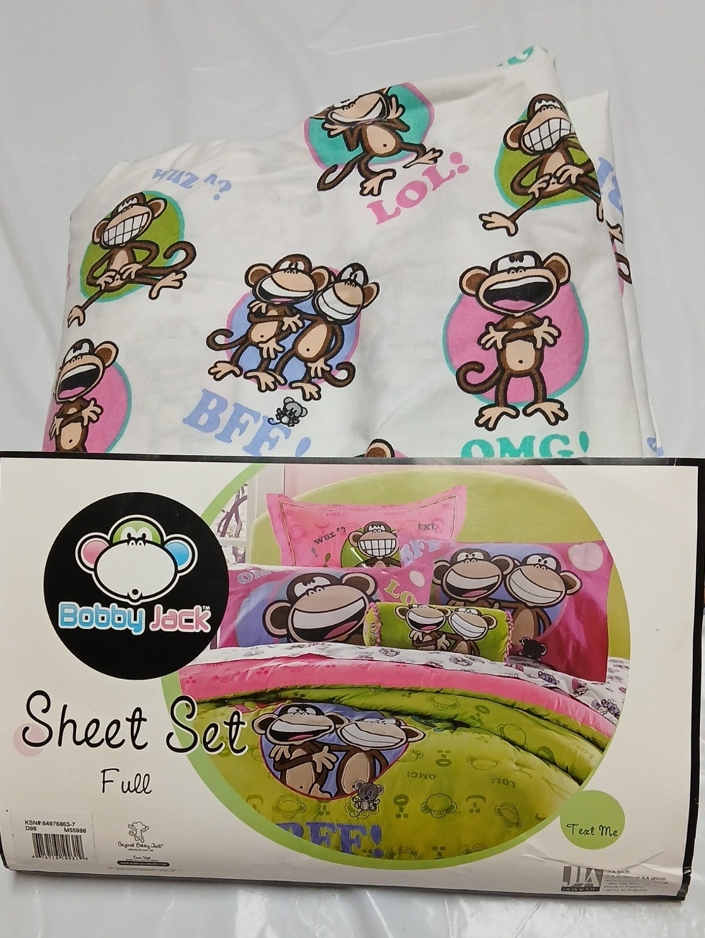 Bobby Jack Official "Text Me" Full Size Flat Bedsheet 81x96 Bed Sheet RARE Y2K